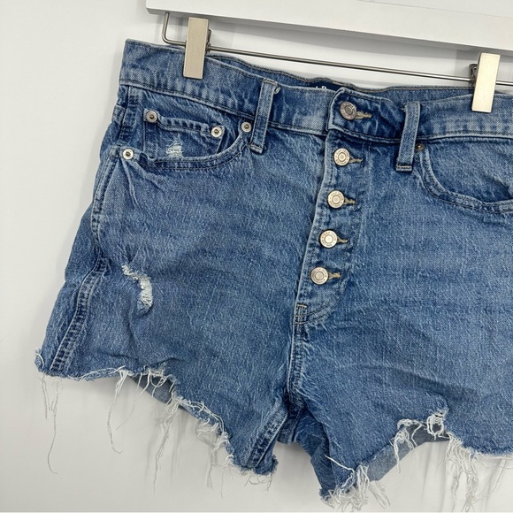 Gap High Rise Cheeky Shorts Size 6 Boho Distressed Raw Hem Button Fly - Picture 4 of 7